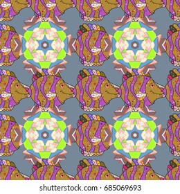 Sea fishes on gray colored background. Vector illustration. Tropical fish, sea fish, aquarium fish.