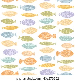 Sea fishes pattern. Children background. Vector seamless wallpaper.
