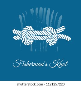 Sea, fishing knot, with an abstract pattern behind - grunge. On a blue background with an inscription. Icon. Vector illustration.