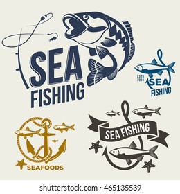 sea fishing theme logos template set