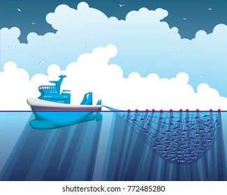 Seefischerei-Trawler auf einem Plakat gemalt