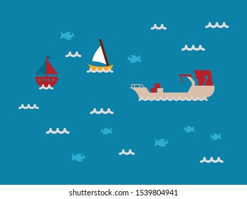 Sea flat design vector template. Design for backgorund or illustration of sea.