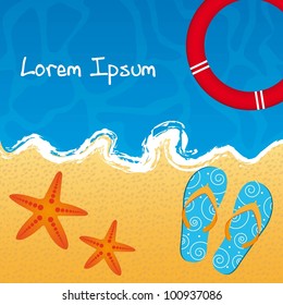 sea with flip flops and fish star. vector illustration