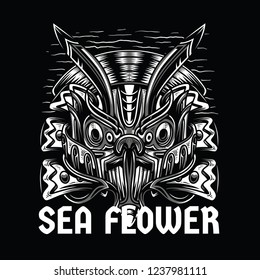 Sea Flower Black and White Illustration