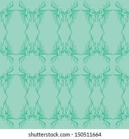 A sea foam and green seamless pattern made from loose sketches. 