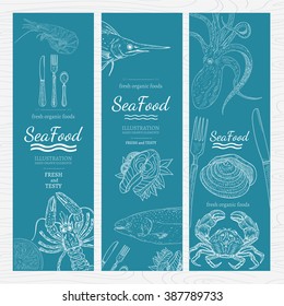 Sea food banners, sea food menu blue template 