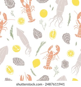 Sea food colorful seamless pattern