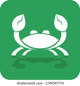 Sea food crab logo. restaurant hotel shop marine. Flat 3D shadow design. Green background white vector. product brand service label banner board display. App icon.