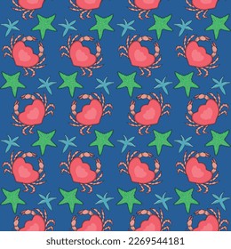 Sea food crabs hand drawn seamless pattern vector