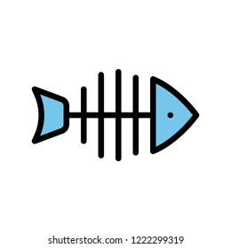 sea food editable stroke icon of skeleton fish in flat design.