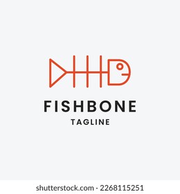 Sea Food fish bone Logo Design Template line art icon .