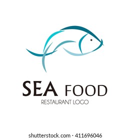 Sea Food Of Fish Restaurant Abstract Vector And Logo Design Or Template Ribbon Animal Business Icon Of Company Identity Symbol Concept