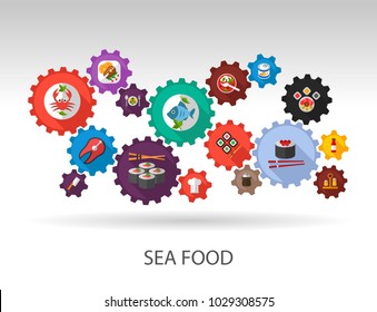 Sea food flat icon concept. Vector illustration. Element template for design.