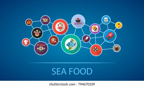 Sea food flat icon concept. Vector illustration. Element template for design.