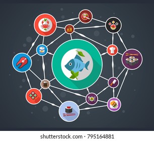 Sea food flat icon concept. Vector illustration. Element template for design.
