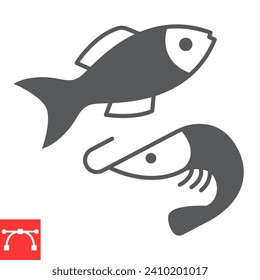 Sea food glyph icon, grocery store and food , fish and shrimp vector icon, vector graphics, editable stroke solid sign, eps 10.