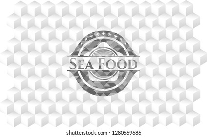 Sea Food grey badge with geometric cube white background