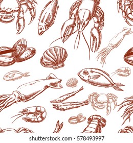 Sea food hand drawing seamless