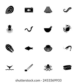 Sea Food icon - Expand to any size - Change to any colour. Perfect Flat Vector Contains such Icons as oyster, crab, shell, shellfish, lobster, seaweed, octopus, fish, shrimp, eel, caviar, sushi