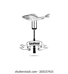 Sea Food Icon. Fresh fish menu label. Seafood banner.