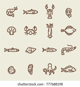 Sea food icon set crafted with single weight line art.