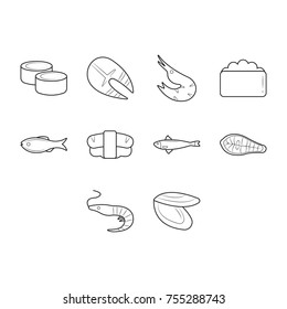 Sea Food Icon Set Outline Stock Vector (Royalty Free) 755288743 ...