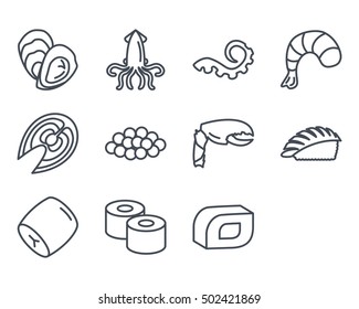 Sea Food Icon Set Outlined