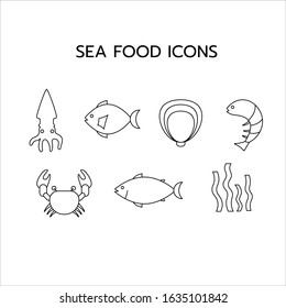 Sea food icon set. Vector illustration.