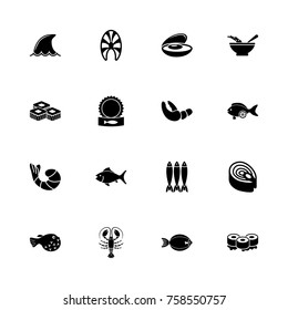 Sea Food icons - Expand to any size - Change to any colour. Flat Vector Icons - Black Illustration on White Background.