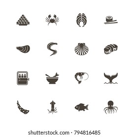 Sea Food icons. Perfect black pictogram on white background. Flat simple vector icon.