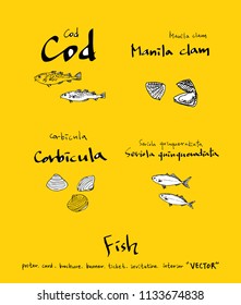 sea food illustrations / Hand drawn food ingredients - vector