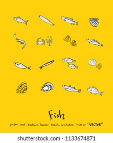 sea food illustrations / Hand drawn food ingredients - vector