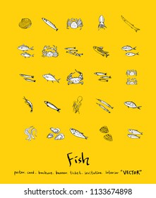 sea food illustrations / Hand drawn food ingredients - vector