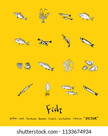 sea food illustrations / Hand drawn food ingredients - vector