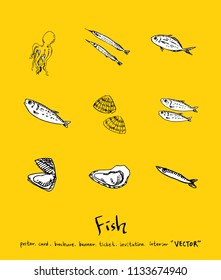 sea food illustrations / Hand drawn food ingredients - vector