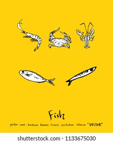 sea food illustrations / Hand drawn food ingredients - vector