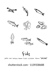 sea food illustrations / Hand drawn food ingredients - vector