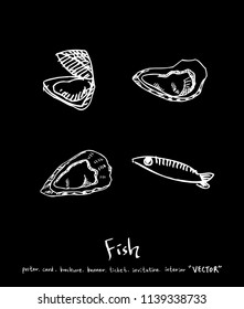 sea food illustrations / Hand drawn food ingredients - vector