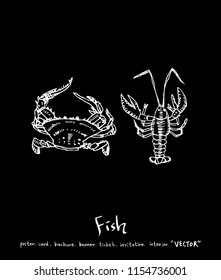 sea food illustrations / Hand drawn food ingredients - vector