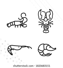 sea food line icon set with shrimp, squid, cancer
