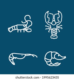 sea food line icon set with shrimp, squid, cancer