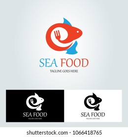 Sea food logo design template. Fork logo design concept. Vector illustration