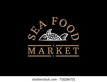 Sea food market logo. Herring shark. Vector illustration