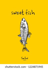 Sea food menu illustrations / Hand drawn food ingredients - vector