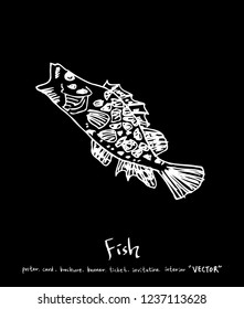 Sea food menu illustrations / Hand drawn food ingredients - vector