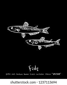 Sea food menu illustrations / Hand drawn food ingredients - vector