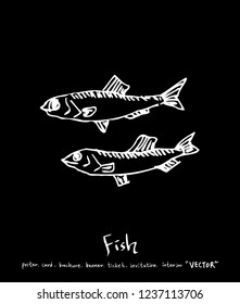 Sea food menu illustrations / Hand drawn food ingredients - vector