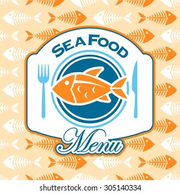 Sea food menu over seamless fish bone background