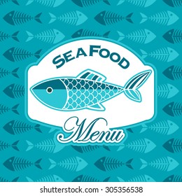 Sea food menu over seamless fish bone background