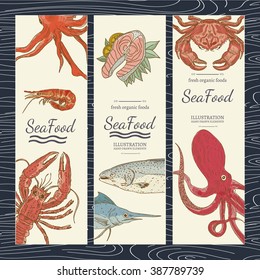 Sea food menu watercolor hand drawn vector illustration 